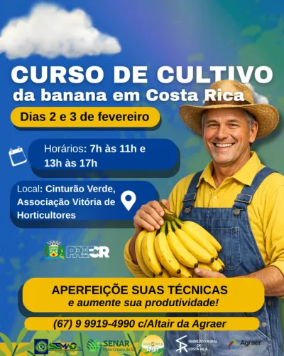Imagem da notícia Prefeitura de Costa Rica promove curso de cultivo da banana para fortalecer produção rural